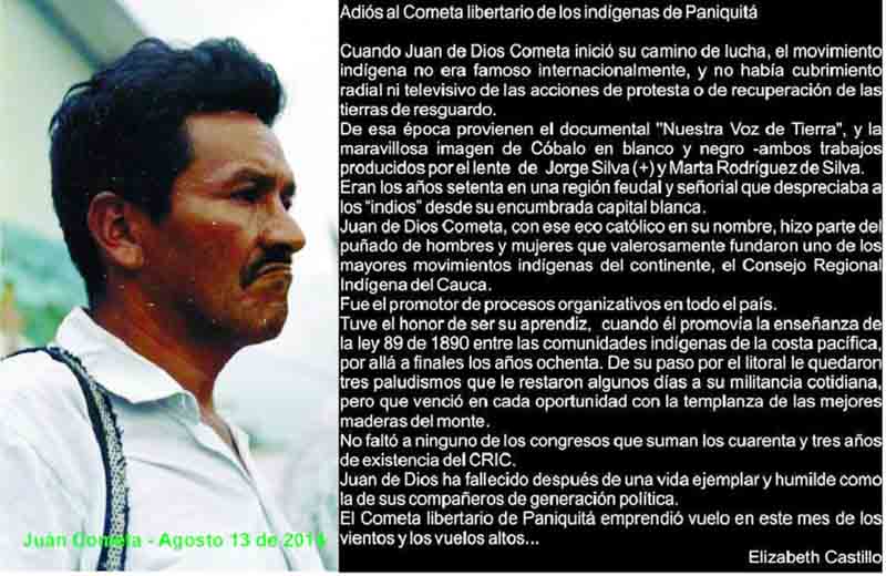 Cauca: Adiós al Cometa libertario de los indígenas de Paniquitá